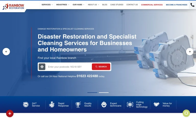 Rainbow Restoration website home page